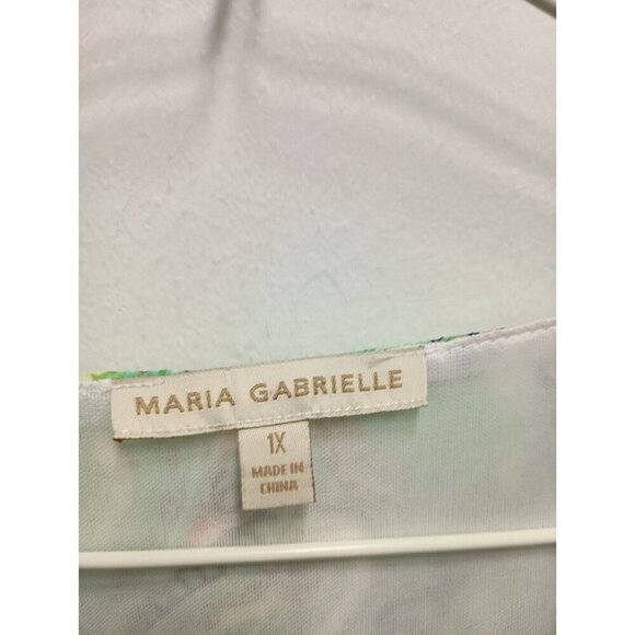 Maria Gabrielle Womens BOHO Tunic Top Size 1X Green Paisley Chiffon Sharkbite - Picture 4 of 9